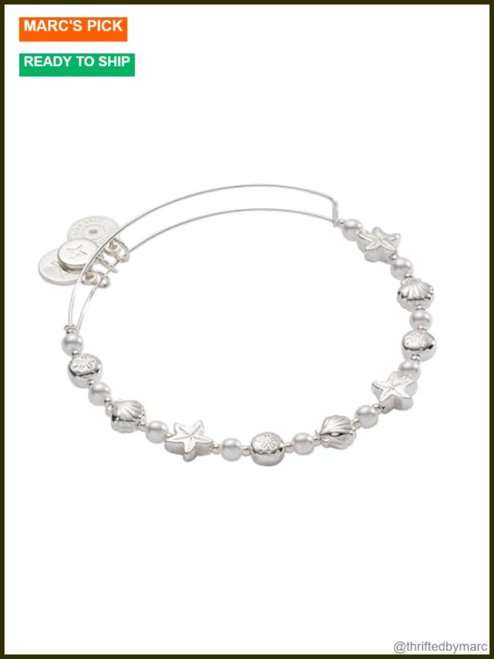 Bangle Bracelet Beaded Pearl Brass Shiny Silver